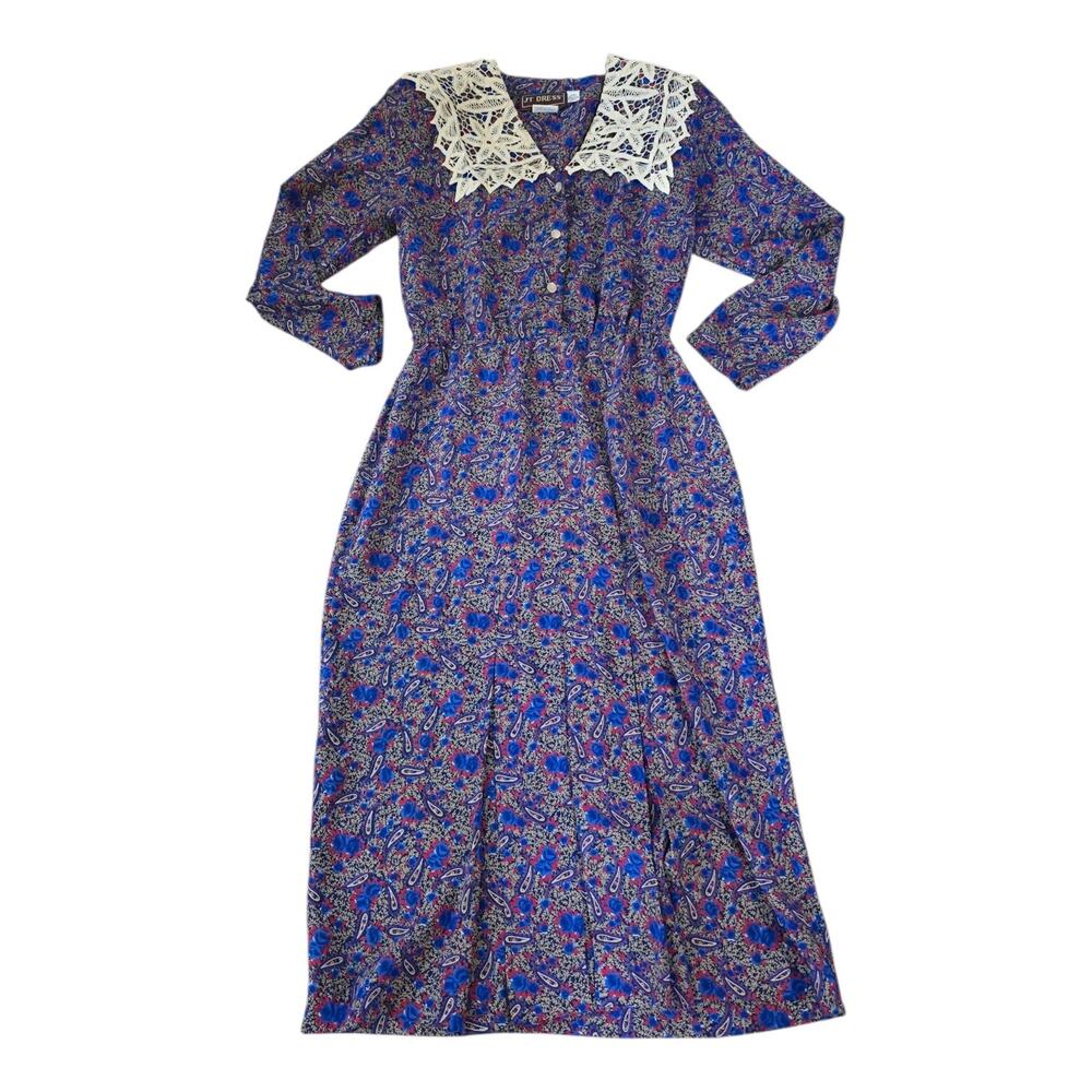 Vintage JT Dress Paisley Lace Collar Women SZ 6